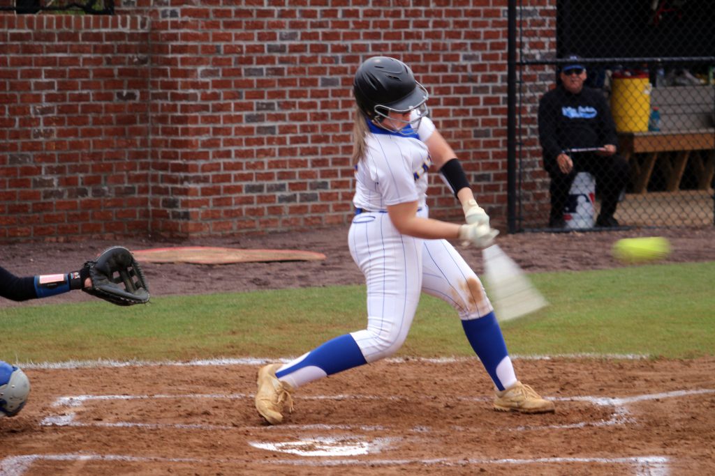 MHS catcher Chelsea Armistead takes a cut at the ball in last Thursday’s 11-7 win over Northampton.