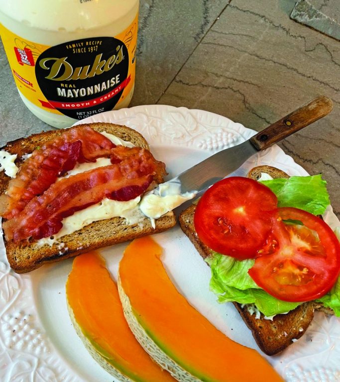 Popular sandwich spread enhances a BLT with garden-ripe tomatoes.
