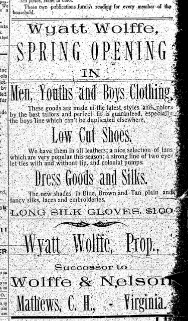 edit Wyatt Wolffe ad 4-9-1908