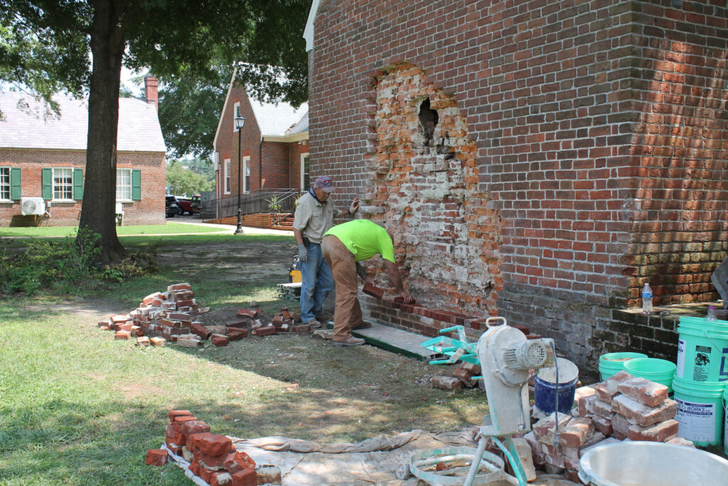 mathews old jail brickwork underway 1