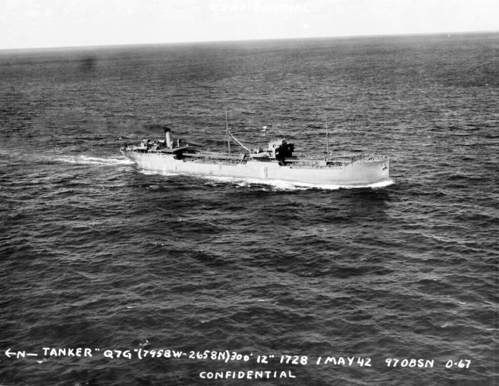 Aerial starboard side view of the vessel.